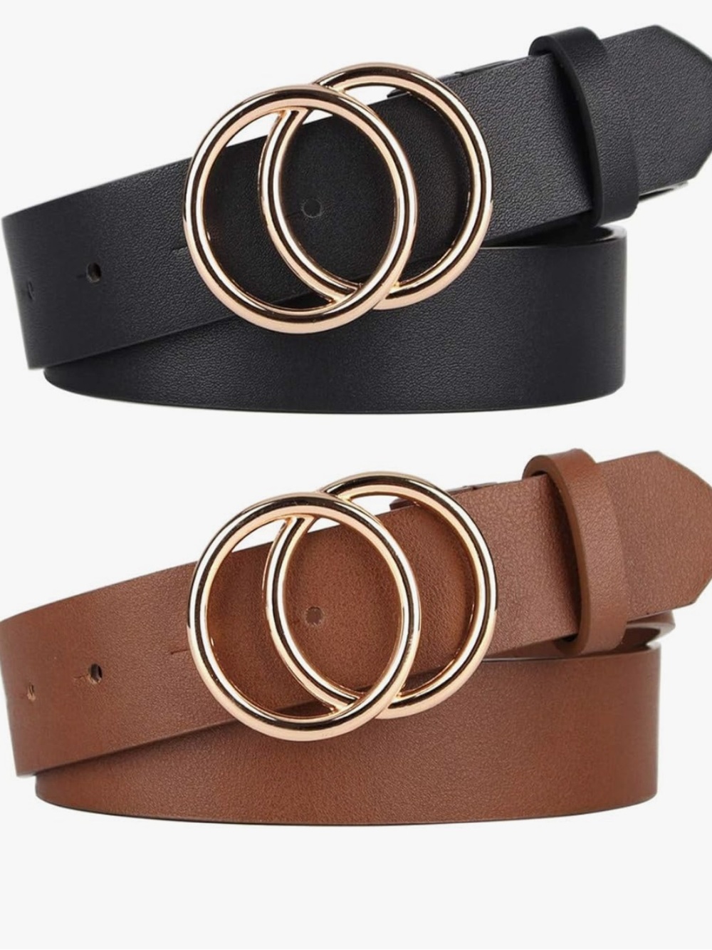 Women's Double-Ring Faux Leather Belt in Black & Brown